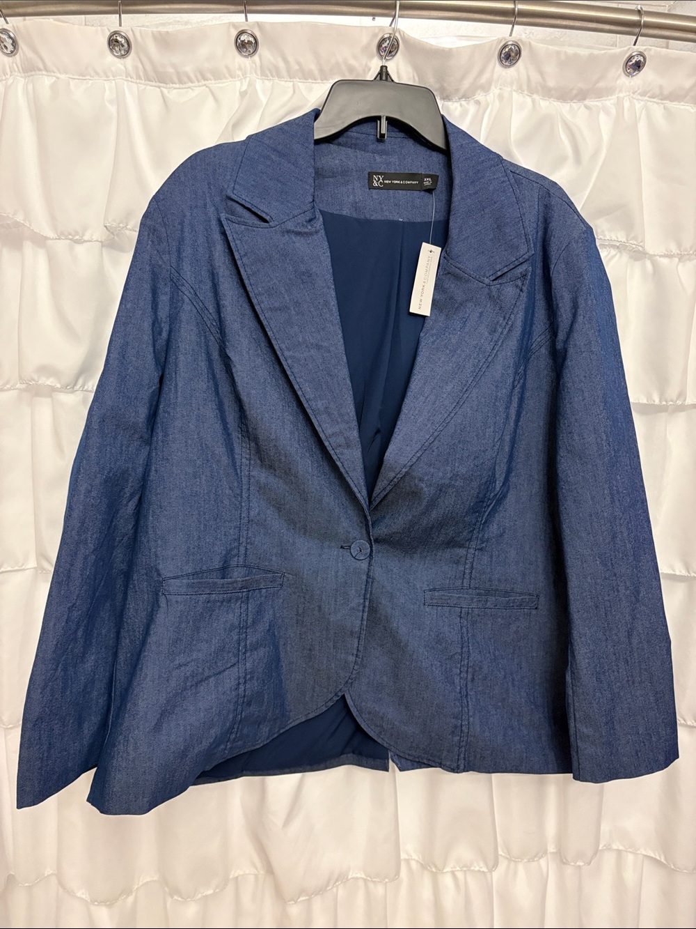 New York & Company Dark Blue Denim Blazer